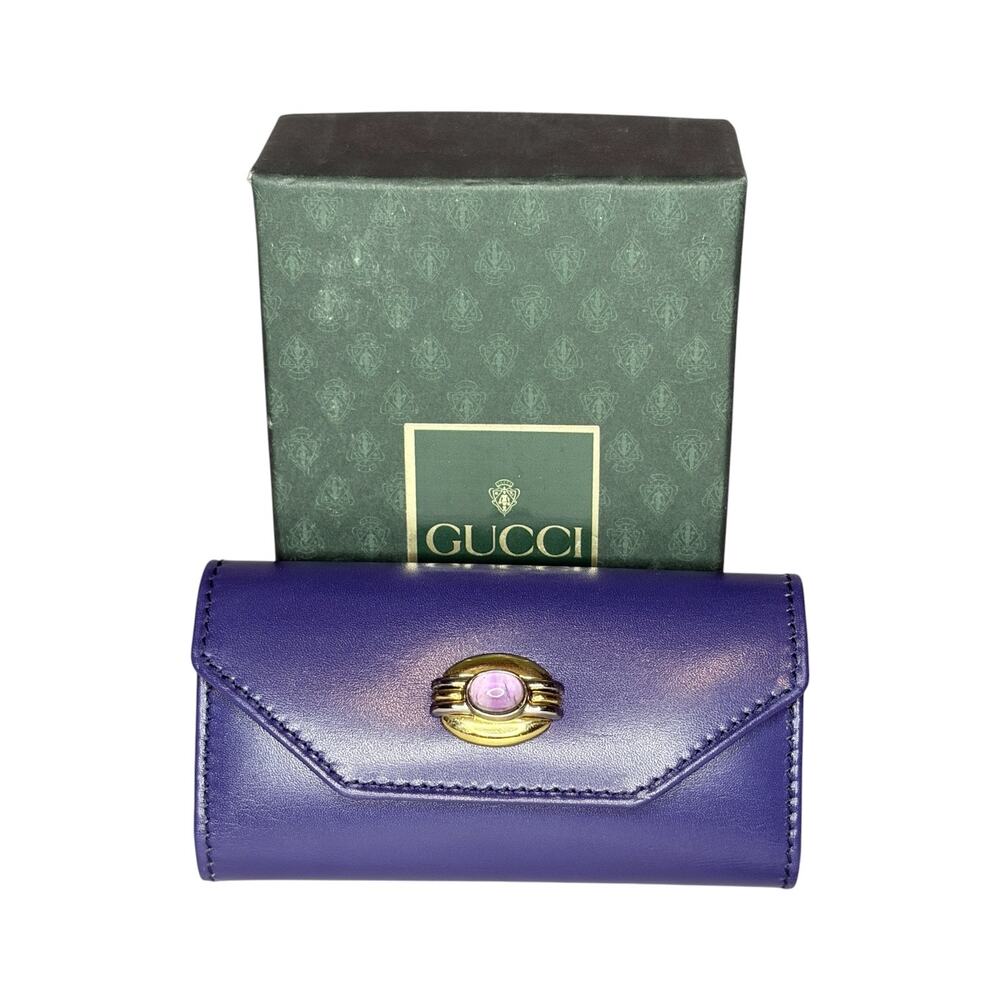 Vintage Gucci 4-Hook Key Holder Purple Amethyst Cabochon w/ Gucci Box